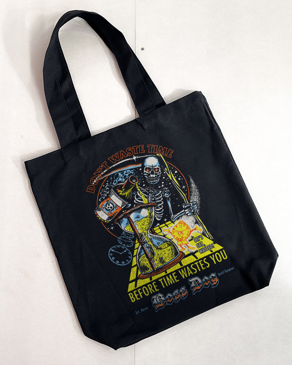 Wasted Time Tote Bag Europe Online #colour_black