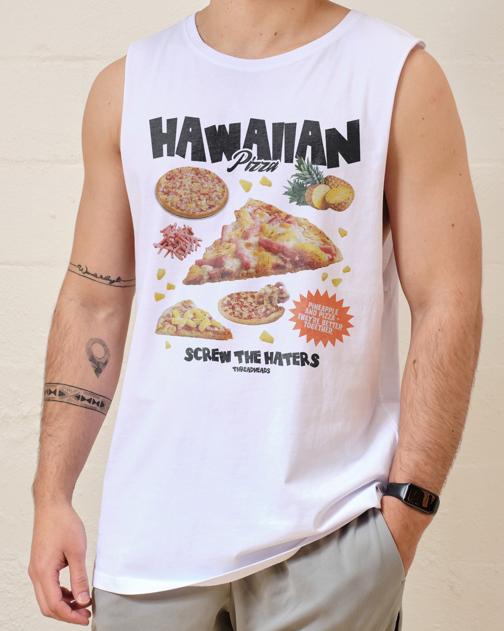 Hawaiian Pizza Bootleg Tank Australia Online White