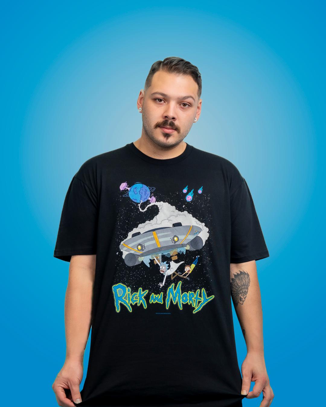 Rick and Morty Destroyed Planet T-Shirt Europe Online #colour_black 