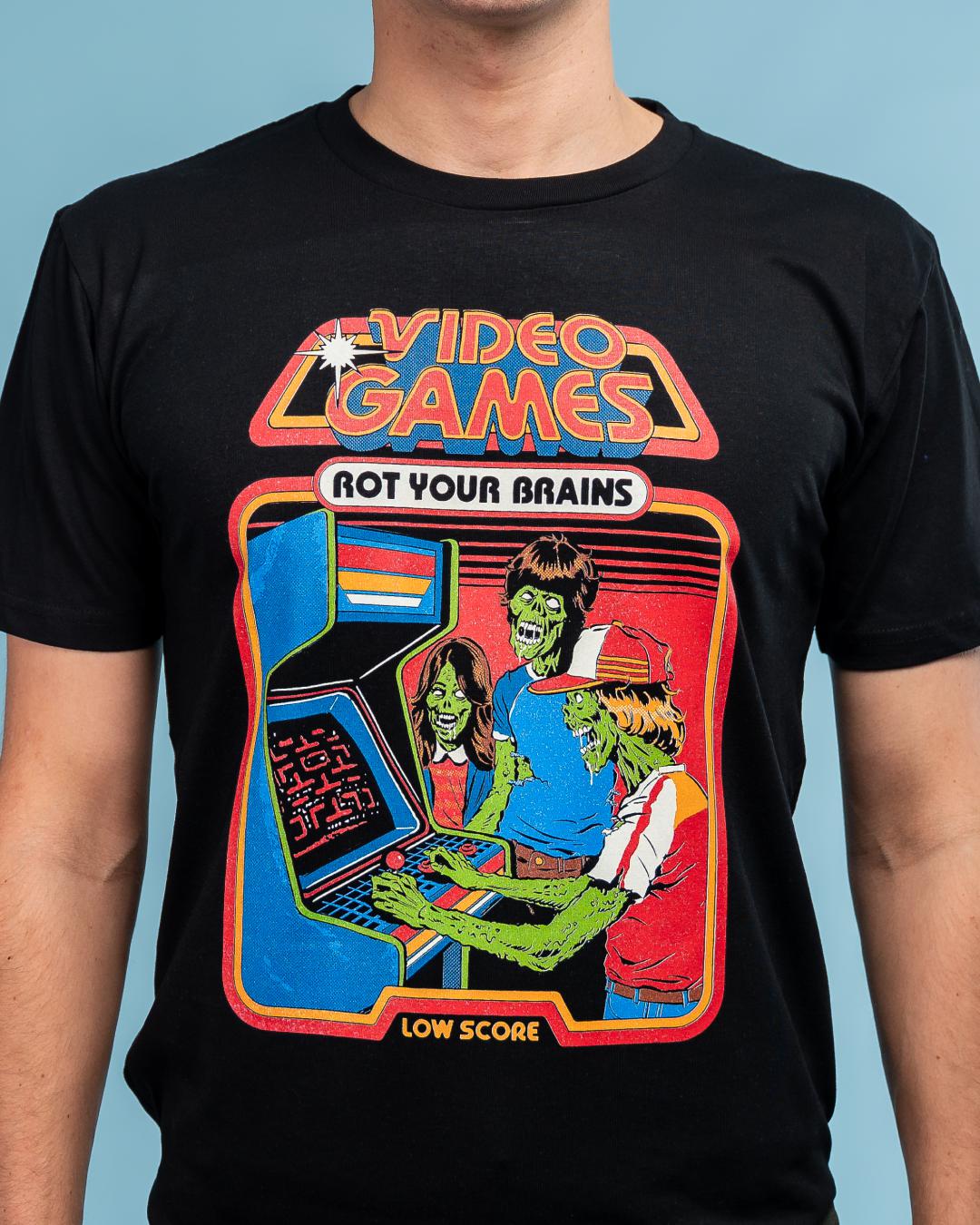 Video Games Rot Your Brains T-Shirt Australia Online #colour_black