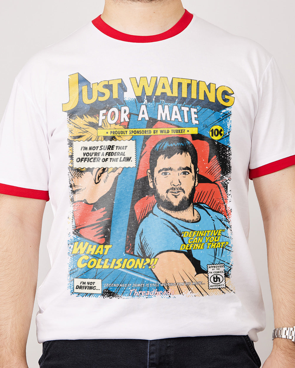 Just Waiting for a Mate T-Shirt Australia Online #colour_red ringer