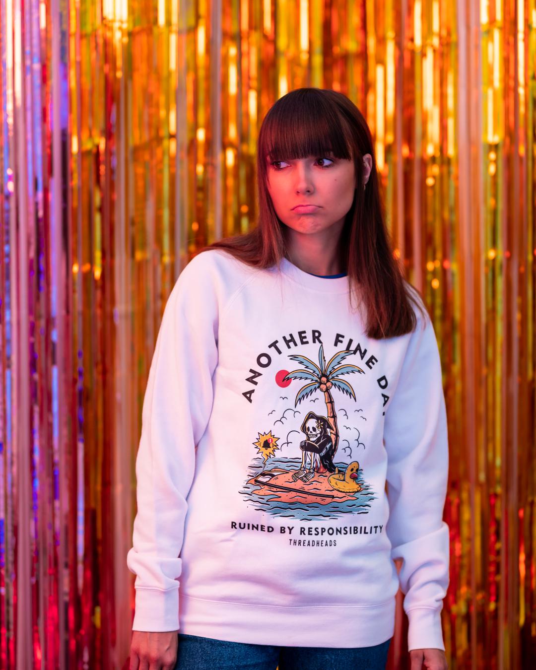 Another Fine Day Ruined by Responsibility Sweater Europe Online #colour_white