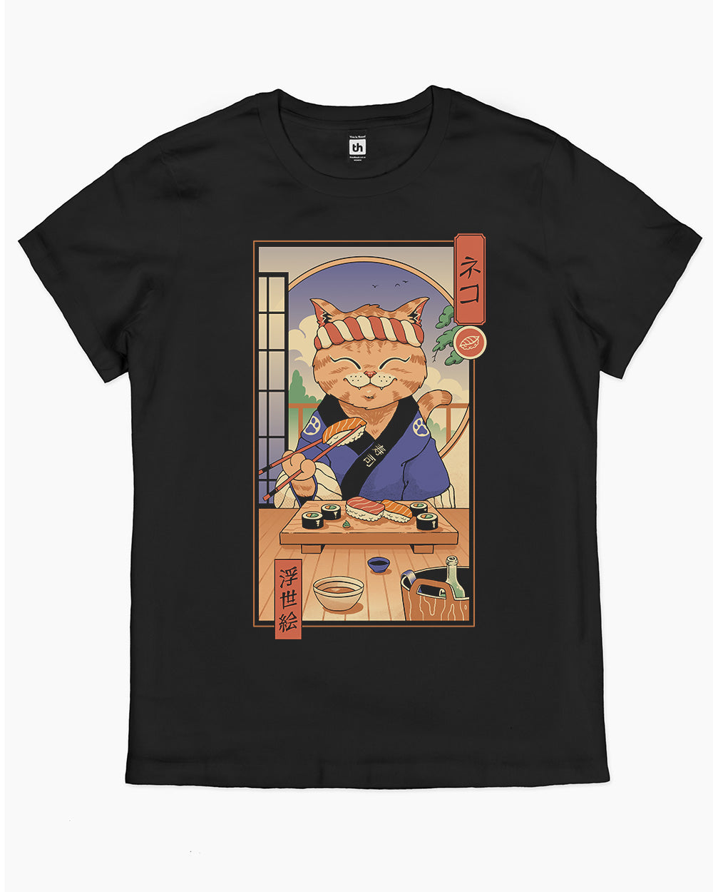 Sushi Cat in Edo T-Shirt Australia Online #colour_black