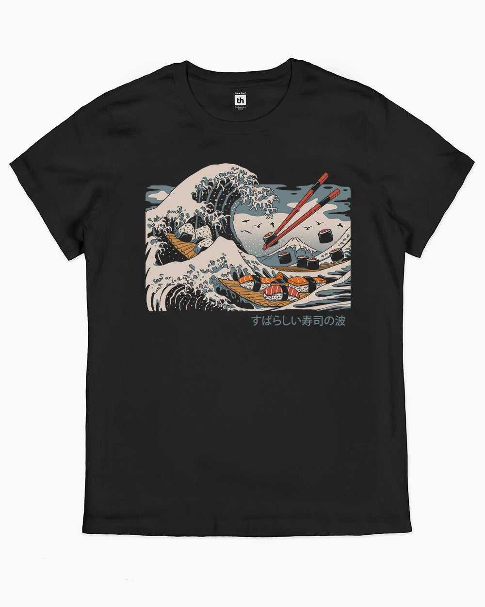 The Great Sushi Wave T-Shirt Australia Online #colour_black