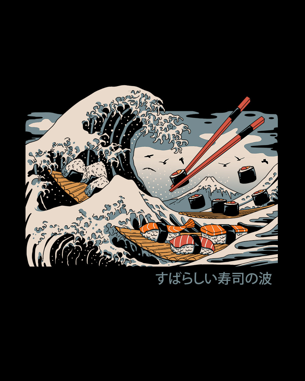 The Great Sushi Wave T-Shirt Europe Online #colour_black