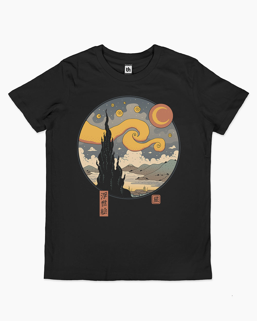 Starry Ukiyo-e Night Kids T-Shirt Europe Online #colour_black