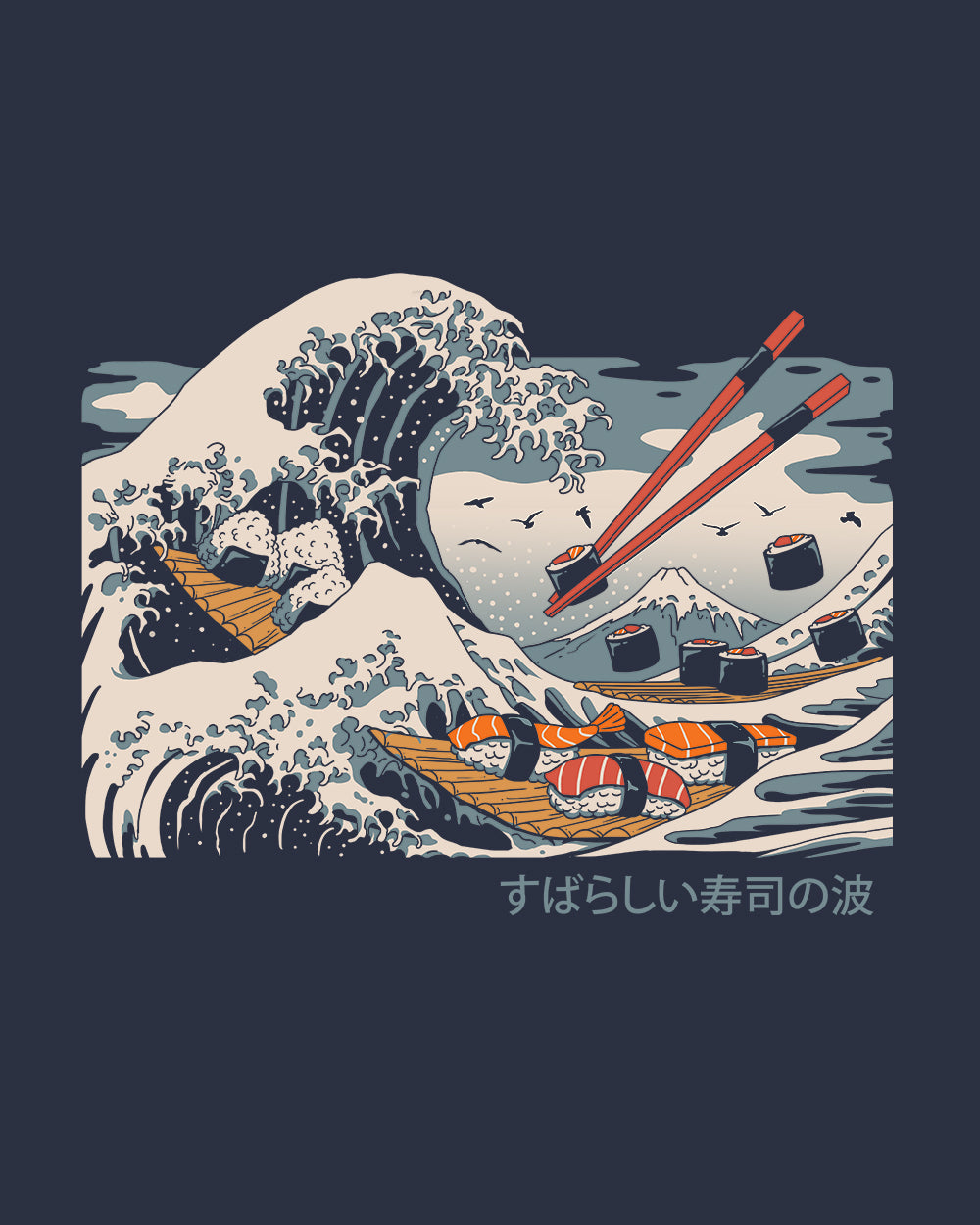 The Great Sushi Wave T-Shirt Europe Online #colour_navy