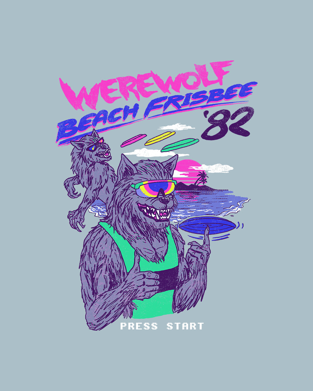 Werewolf Beach Frisbee T-Shirt Australia Online #colour_pale blue